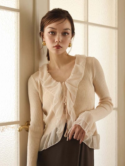 LE’RURE ベージュ シアー袖 オールインワン Sheer A-line onepiece（ドレス）｜LE'RURE（リルアー）の