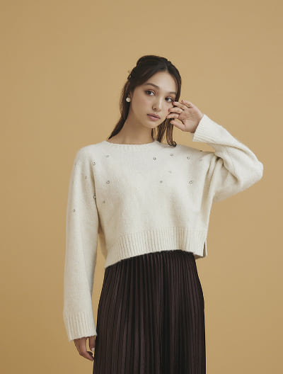 ビジュー付ドルマンニット