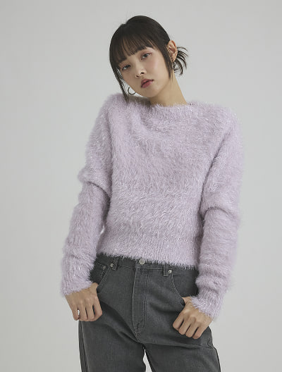 美品★ディニテコリエ ふわふわくすみパープルクルーネック スリット ファーニット ニット | 人気レディースファッション通販 fifth store[1ページ目]