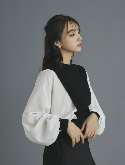 袖ブラウスドッキングニット