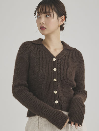 ミニフェザー衿付ニットカーディガン