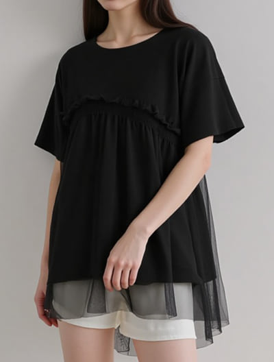 アシンメトリーチュールフリルカットソー