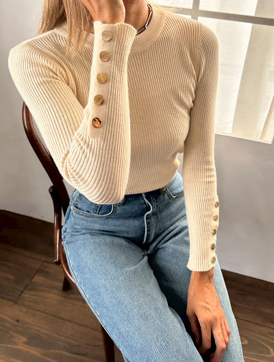 fifth クルーネックゴールドボタンデザインニット | 人気