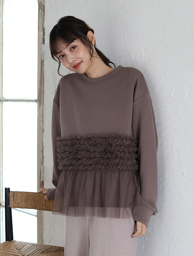 【MARIAセレクト】 チュールデザインダンボールプルオーバー
