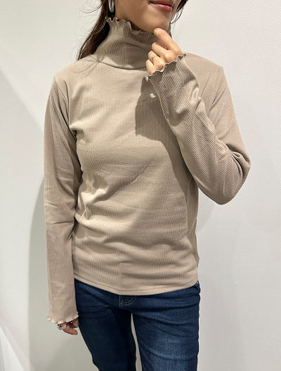 起毛リブメローハイネックロンT