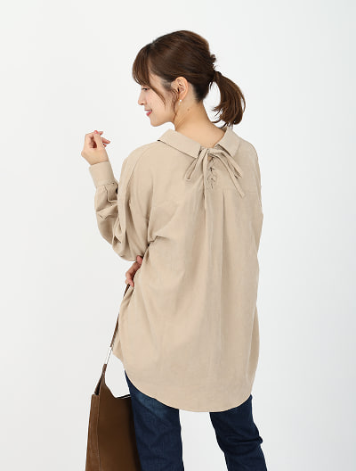 ピーチ起毛バックリボンシャツ