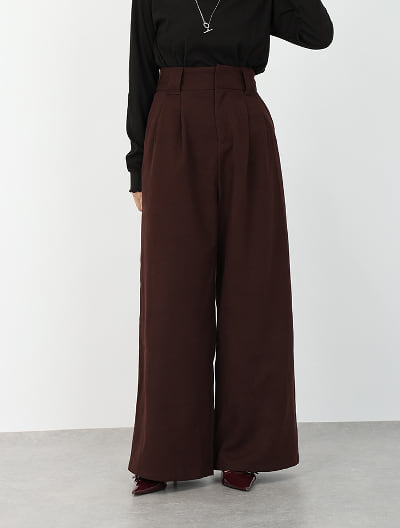 【U150サイズあり】起毛ハイウエストタックワイドパンツ