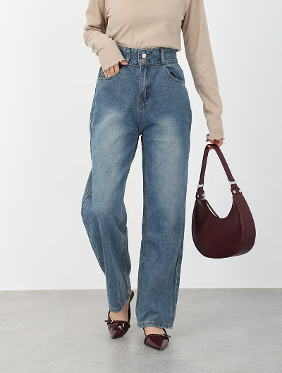 ダブルボタンストレートデニム