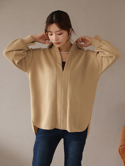 裏起毛スキッパーカットソー