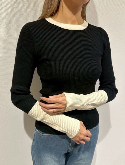 リブ配色プルオーバー
