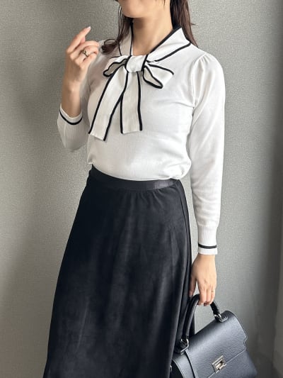 配色ボウタイニットトップス