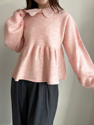 衿付きペプラムニット