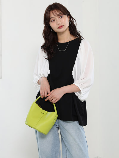 ギャザー袖ドルマンカットソー