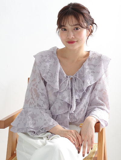 シアージャガード花柄パイピングトップス（その他トップス