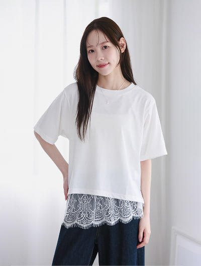取り外し可能レースセットレイヤードTシャツ