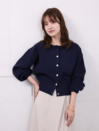 透かしスリーブカーディガン