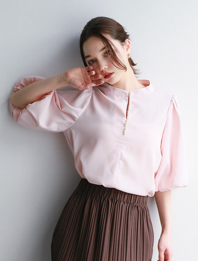 ボリュームスリーブパールブラウス