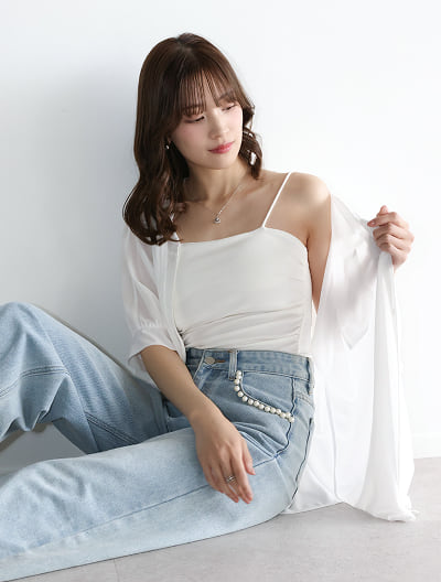 ストレートラインサイドギャザーブラトップ