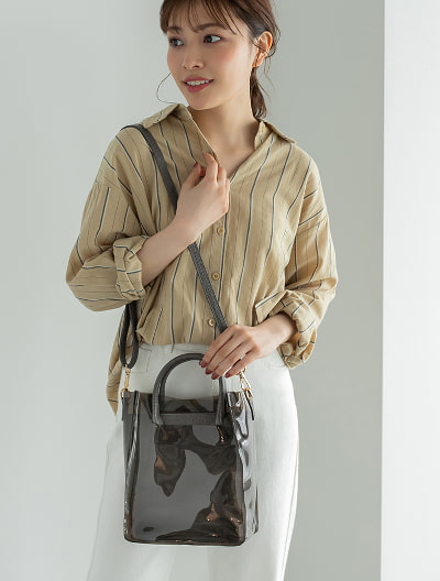 クリアコンビクロコスクエアハンドバッグ