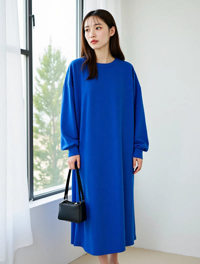 クルーネックニットワンピース