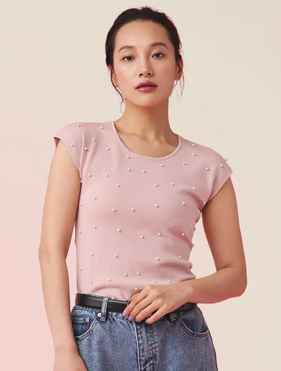 パール付ニットトップス