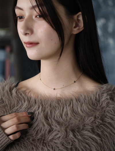 カラービジューフラワーステーションチェーンネックレス