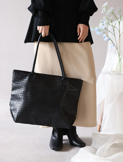 【A4対応】編み込み風トートバッグ