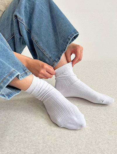無地リブショートソックス
