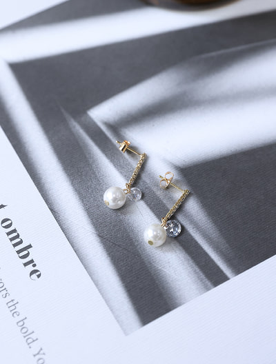 【サージカルステンレス】ストーンバーパールコンビピアス