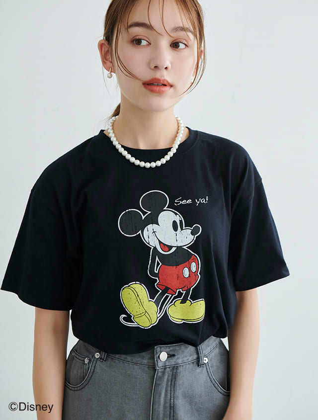 Edit Sheen ミッキーアート天竺クルーネックＴシャツ | 人気レディース