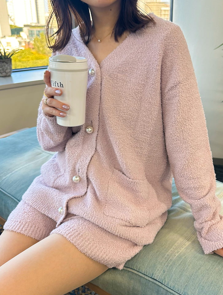 Edit Sheen daily 【ルームウェア】パールボタンもこもこカーディガン