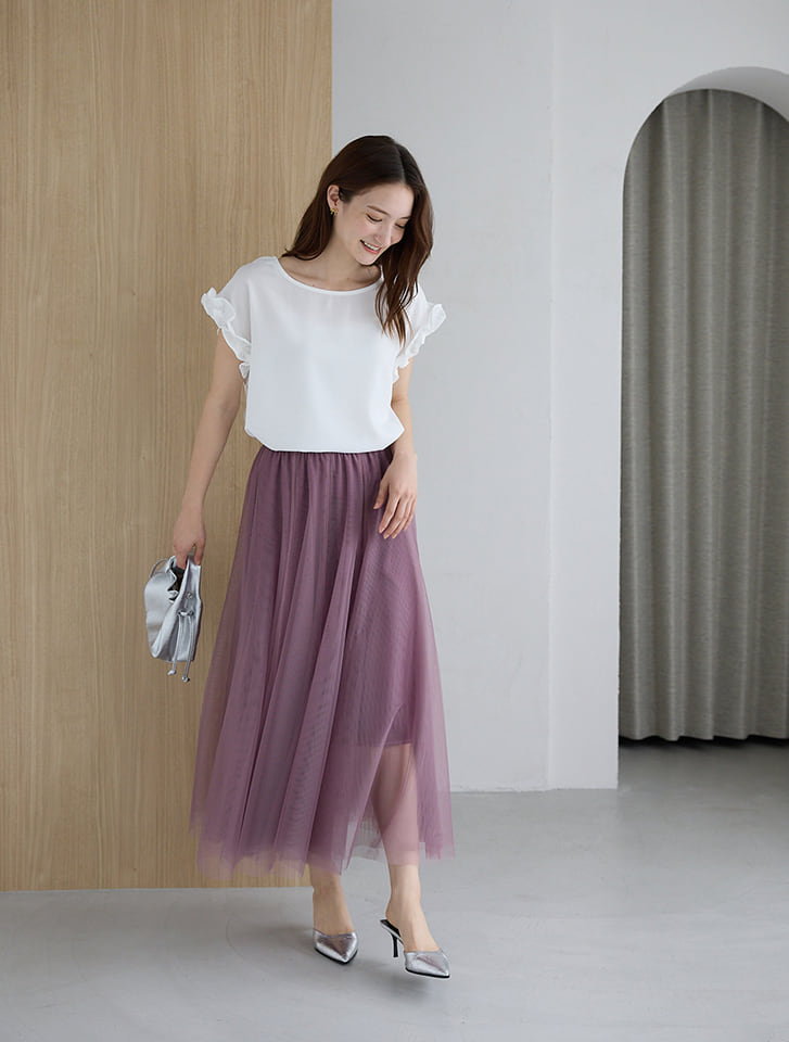 ブルネロクチネリ シフォン チュール スカート グレー（大人の女性から  