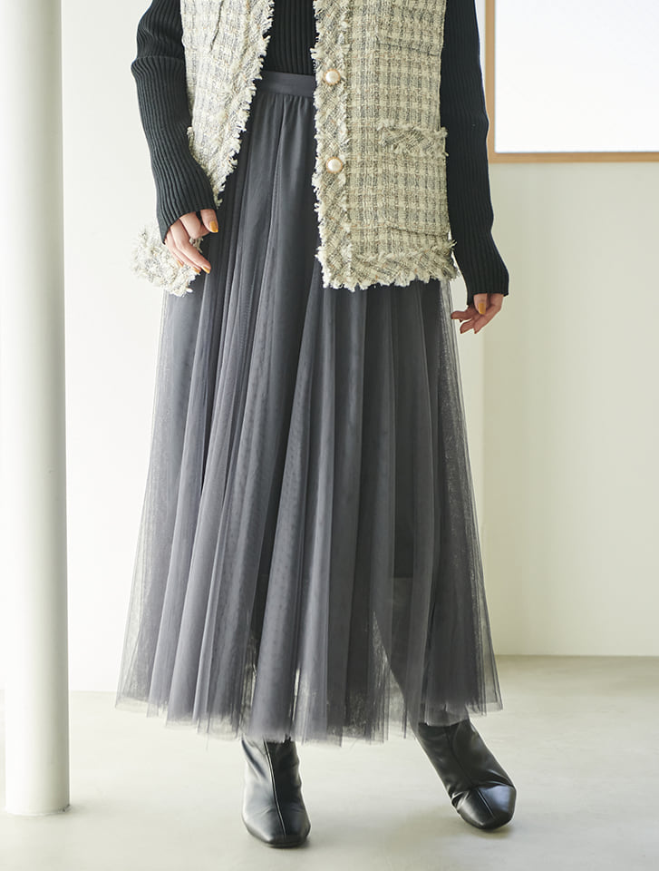 チュールロングスカート美品（538）スカート丈86cm