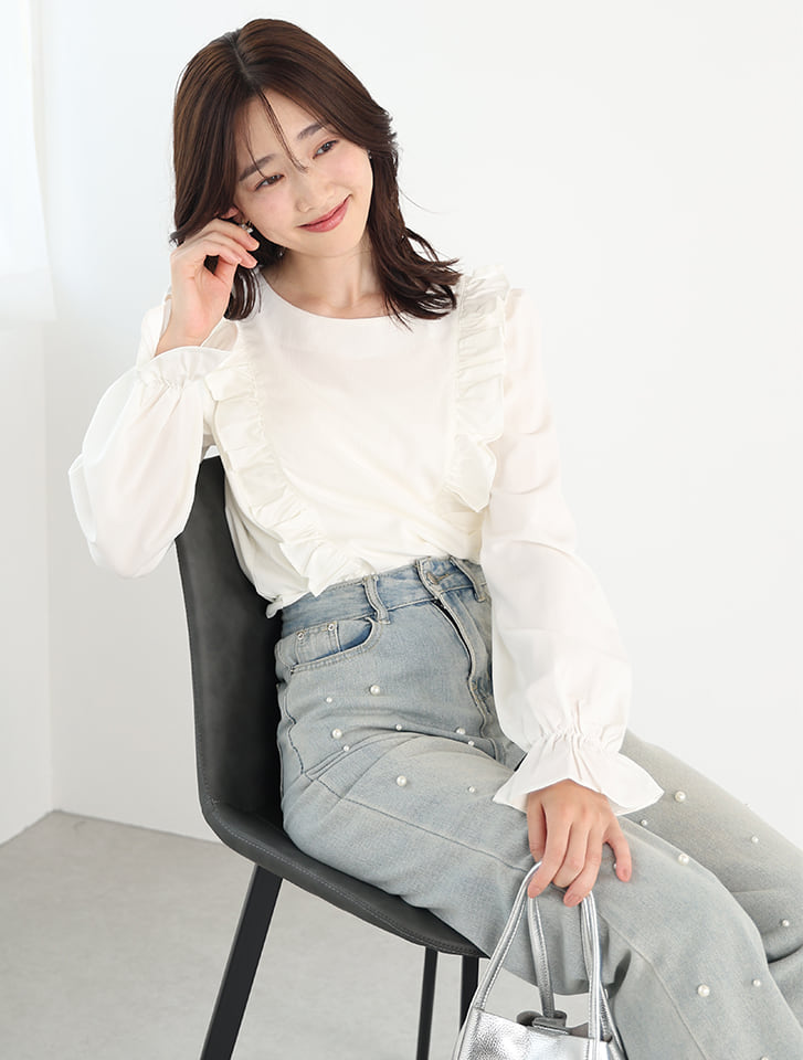 UNMINOU アンミヌ キャンディスリーブフリルトップス（WHITE) アンミヌ UNMINOU キャンディスリーブフリルトップス