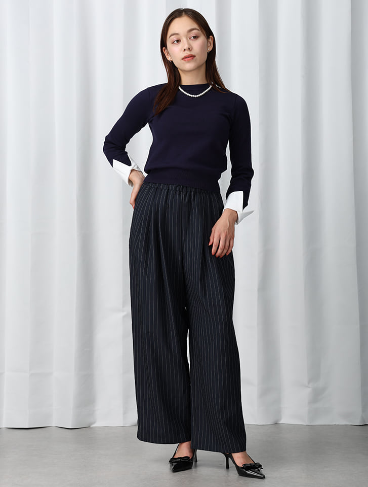 黒の長袖ニット ストライプカフス fifth ロングカフスニットプルオーバー | 人気レディースファッション