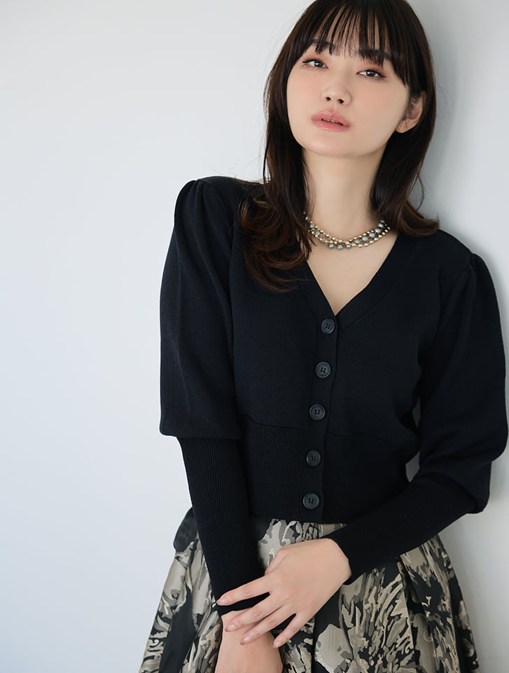 【柳橋唯コラボアイテム】Vネックボリュームスリーブカーデ
