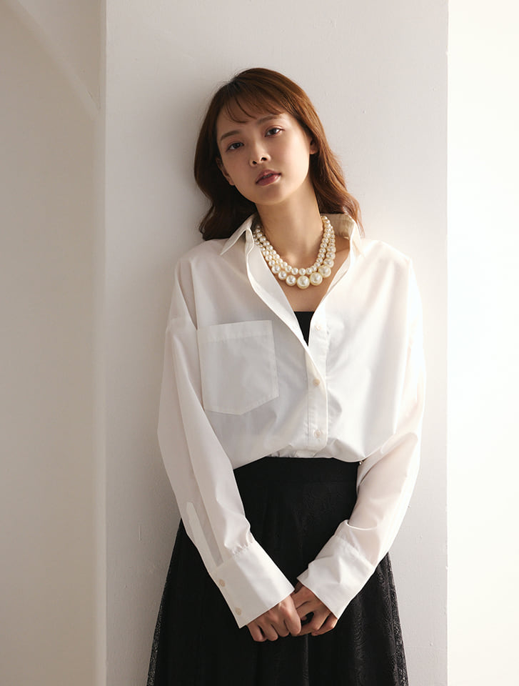 cinq symphonie ベージュ ボタン付き長袖シャツ 16／－インディゴガーゼペンチェック ちびウィング襟長袖シャツ
