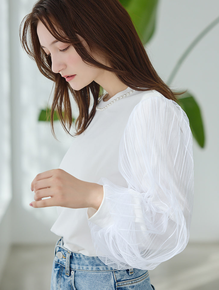 洗える】シルキーデシン パールモチーフ カットソー / 23区 L