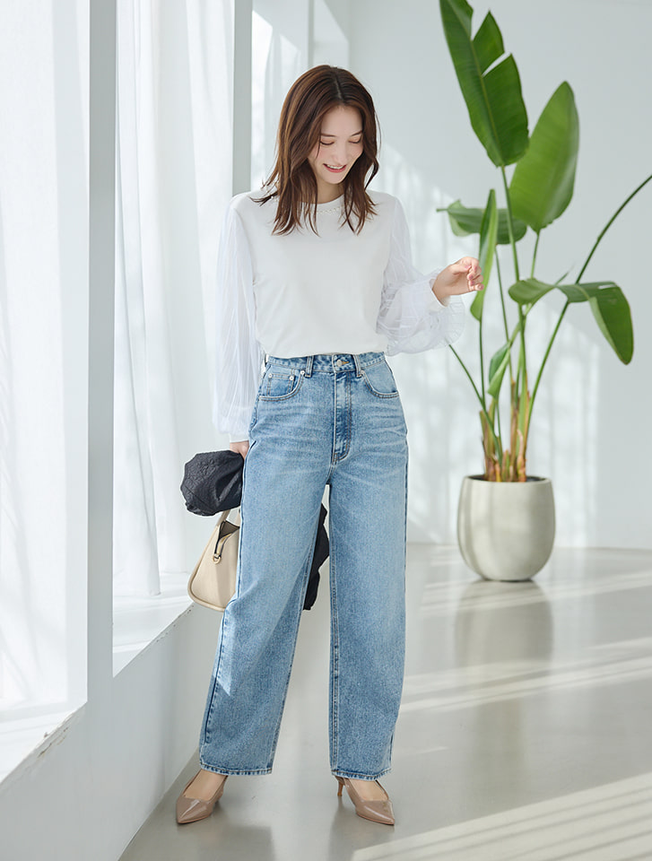 fifth パールデザイン袖チュールカットソー | 人気レディース  