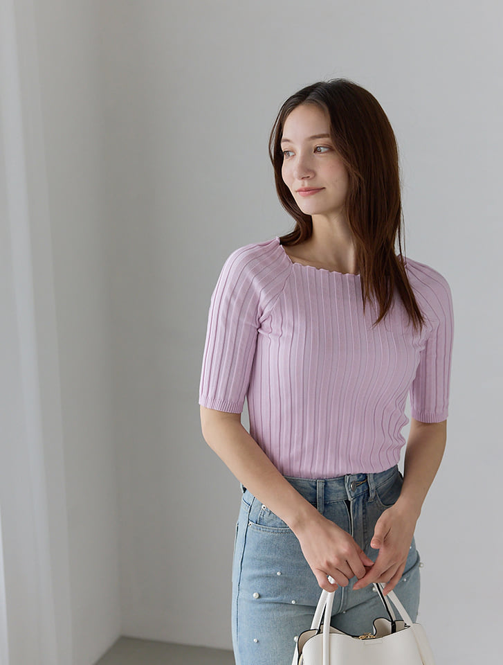 fifth フィットニット5分袖スクエアネック | 人気レディース