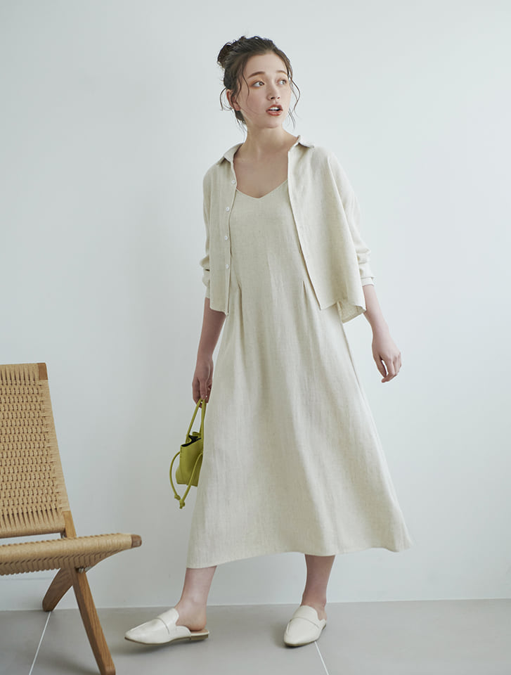 【インスタグラマーセレクト】リネン混キャミワンピース&シャツセット