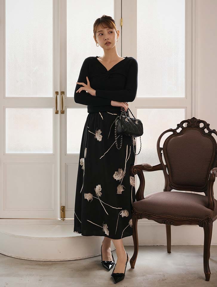 24SS 極美品✨ かぐれ kagure モノトーンプリントスカート　ブラック Amazon.co.jp: [かぐれ] モノトーンプリントスカート BLACK FREE