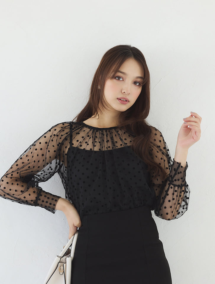 ドットシースルーキャミ インナー / レイヤードコーデにおすすめ】 ドットシースルー
