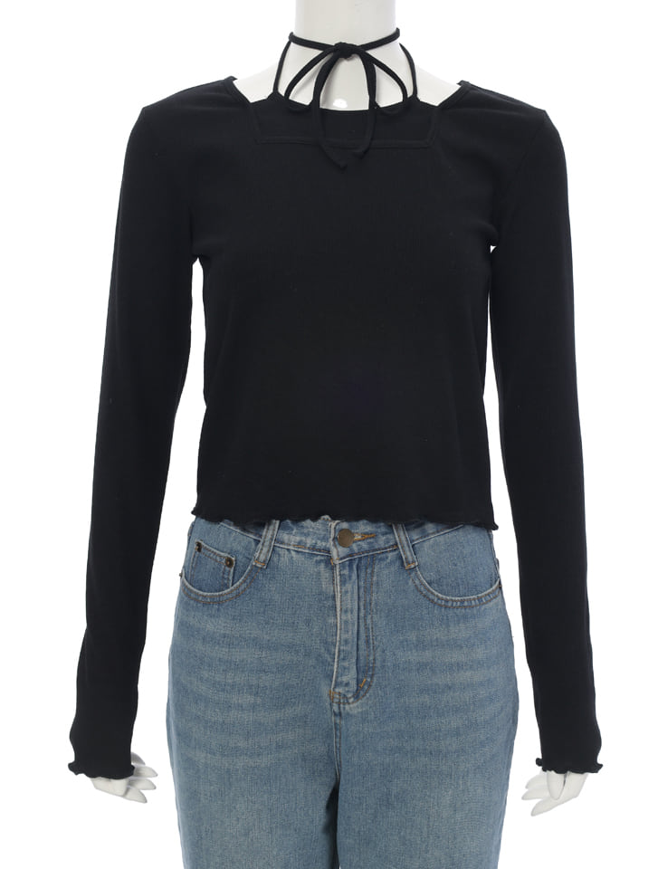 ノーブル　チョーカーリブニットトップス　黒 チョーカーデザインニットトップス（ニット/セーター）｜RESEXXY