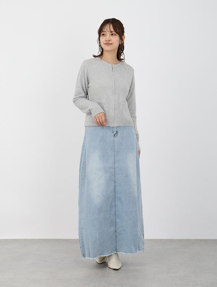 2024AW Spick&Span ラメ深Vカーディガン キャメル ブラウン 茶 Spick & Span（スピックアンドスパン）の「ラメ深Vカーディガン