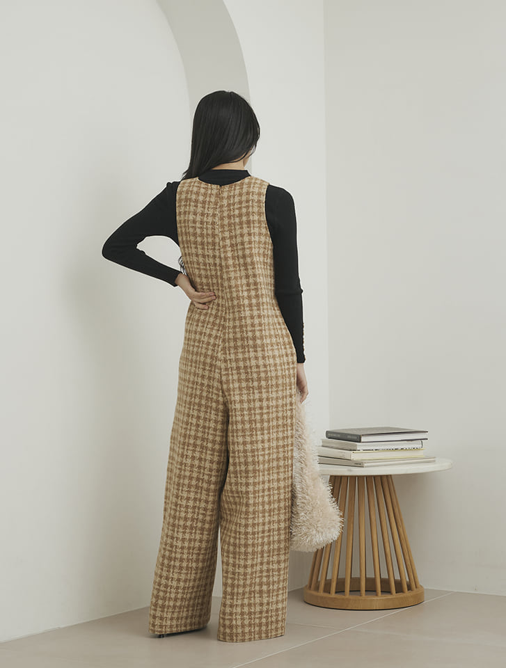 サロペット・オーバーオール・オールインワン louren standcollar check all in one Louren】standcollar check all in one - メルカリ