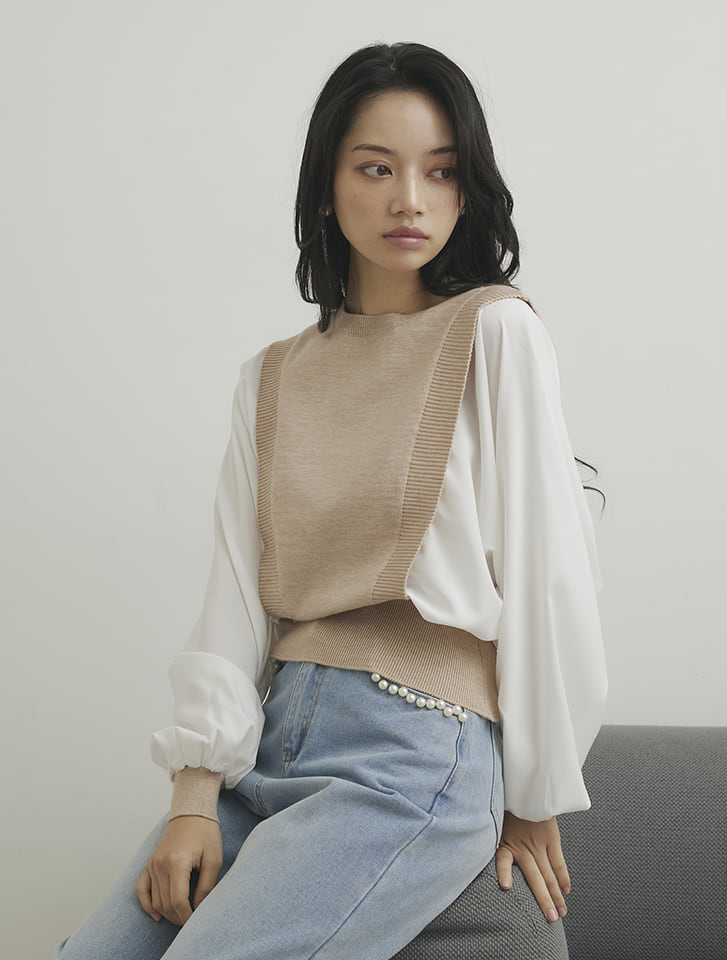 【あいちゃん様】DOUDOU 長袖 ニット ブラウス ドッキング ブラック セール 66%OFF】ドッキングニットブラウス(504414306) | コカ