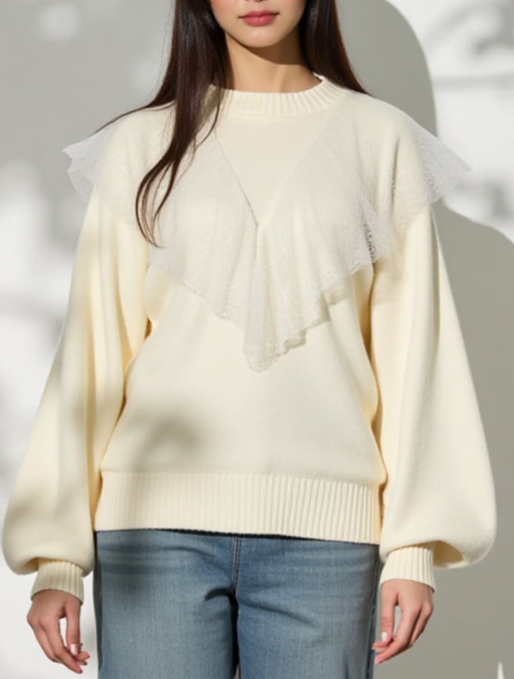 fifth アルパカタッチレースフリルカラーニット | 人気レディース