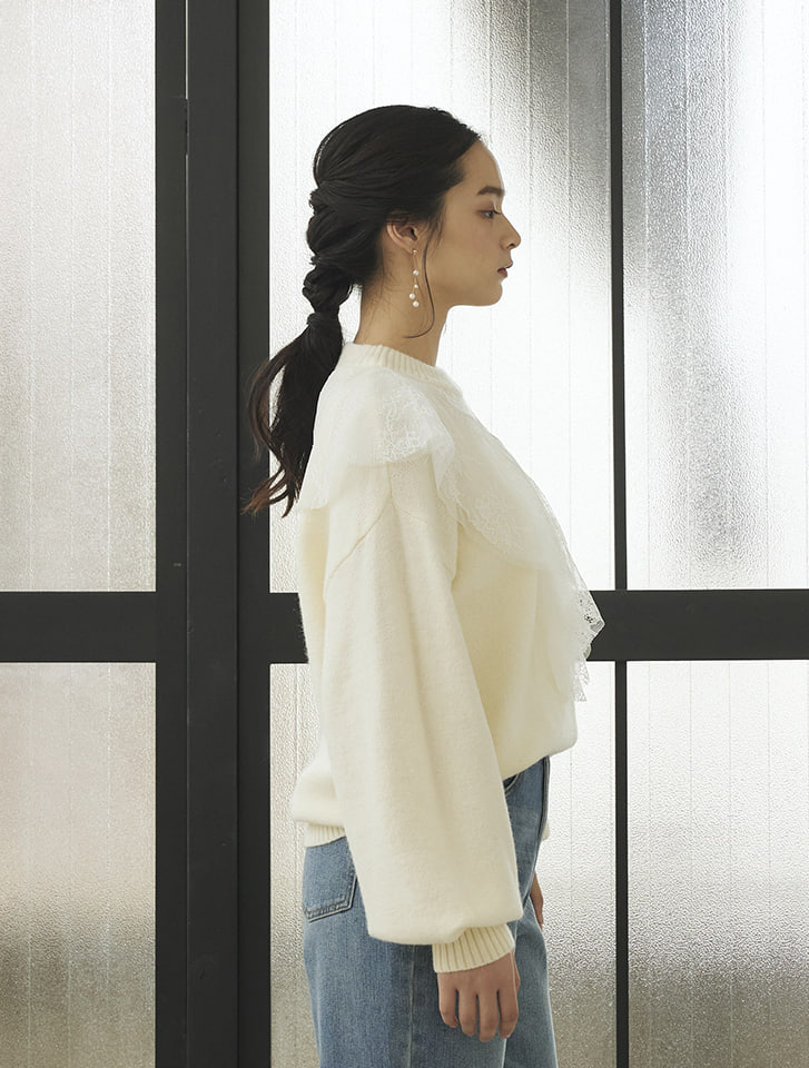 fifth アルパカタッチレースフリルカラーニット | 人気レディース