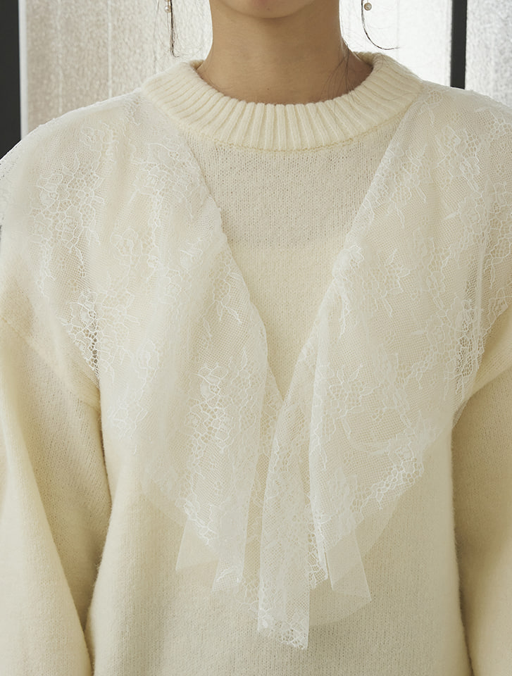 fifth アルパカタッチレースフリルカラーニット | 人気レディース